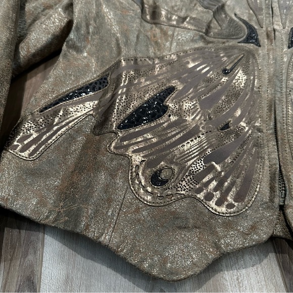 Pamela McCoy Leather Gold Butterfly Fall Jacket M - Picture 11 of 12